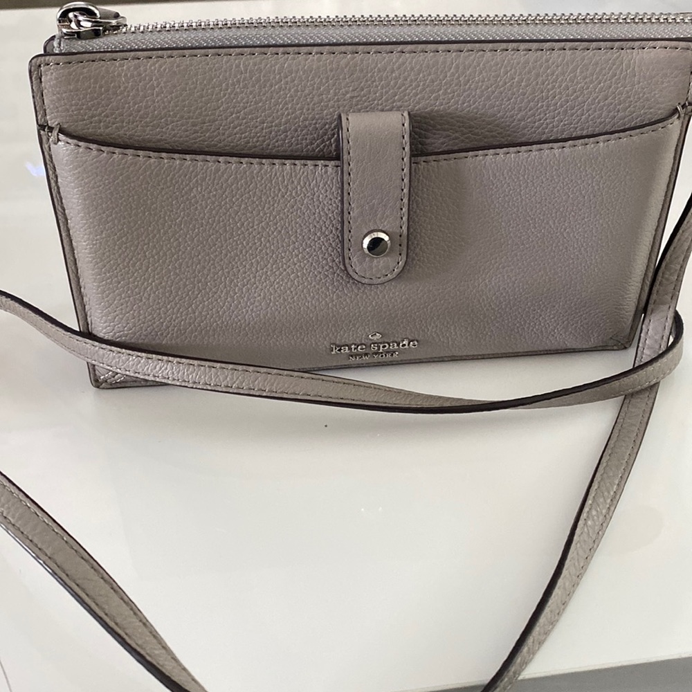 Grey leather authentic Kate spade wallet purse with strap